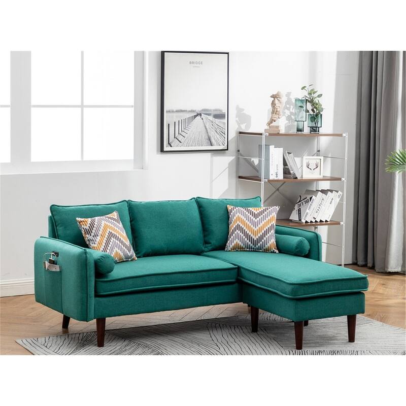Sectional Sofa Chaise with USB Charger - Green