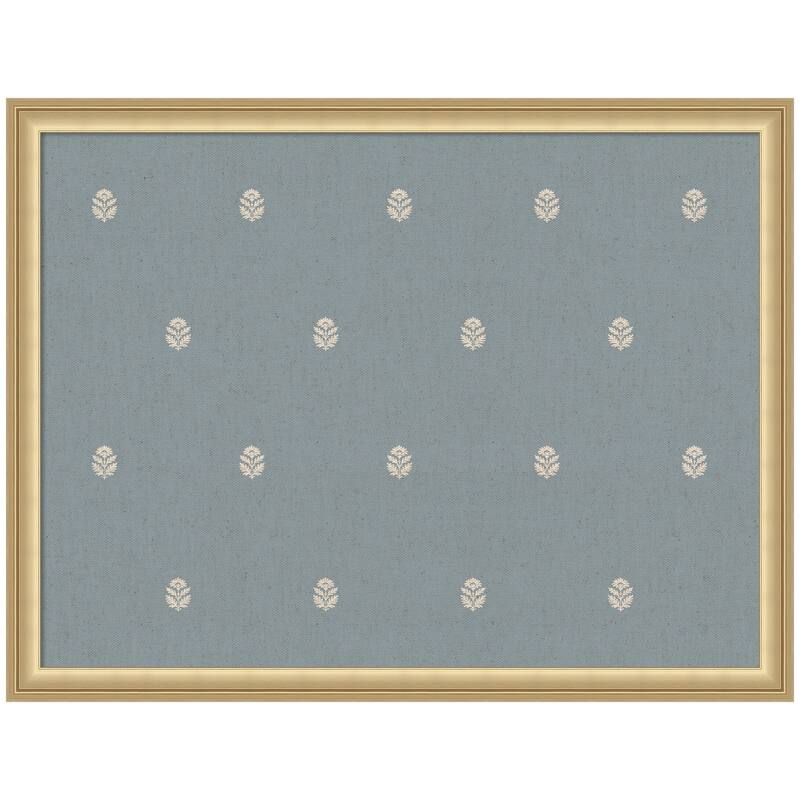 Kate and Laurel Pinboard Blue Botanical Block Print - 26x20 - Florence Gold