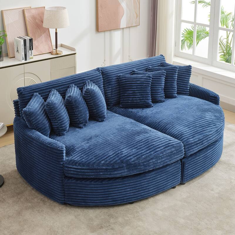 Oversized Fan-shaped Corduroy Couch, 2-piece Sectional Sofa with 4 & 8 Throw Pillows