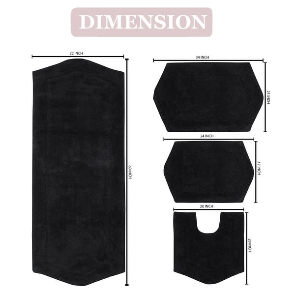 dimension image slide 7 of 19, Waterford Collection 100% Cotton Non-Slip Bathroom Rug Set, Machine Washable Bath Rug, 4 Piece Bath Mat Set with Contour