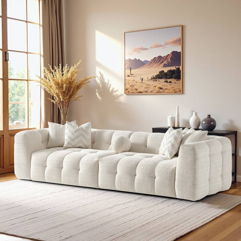 Fresno Luxury Modern Tufted Ivory Chenille Modular Sofa