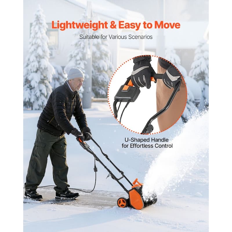 Black-Orange Electric 1500W Snow Shovel with 17in Clearing Width - 39.4 × 17.7 × 39.4 in