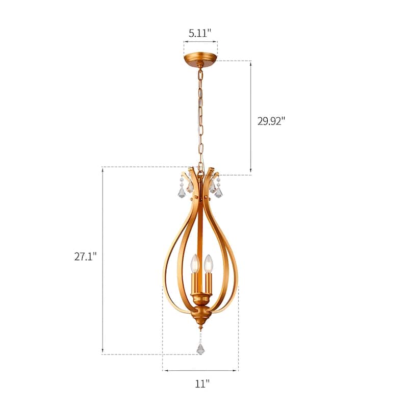 Mini 3-Light Geometric Teardrop Pendant with Crystals Tulipe Lantern Style