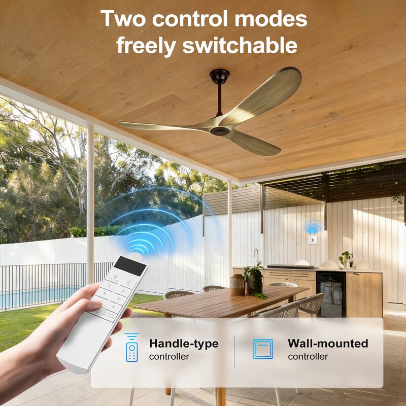 72"Large Size Solid Wood Ceiling Fan without Lights with Remote Control and Wall Switch, for Patio,Indoor,Living Room,Bedroom