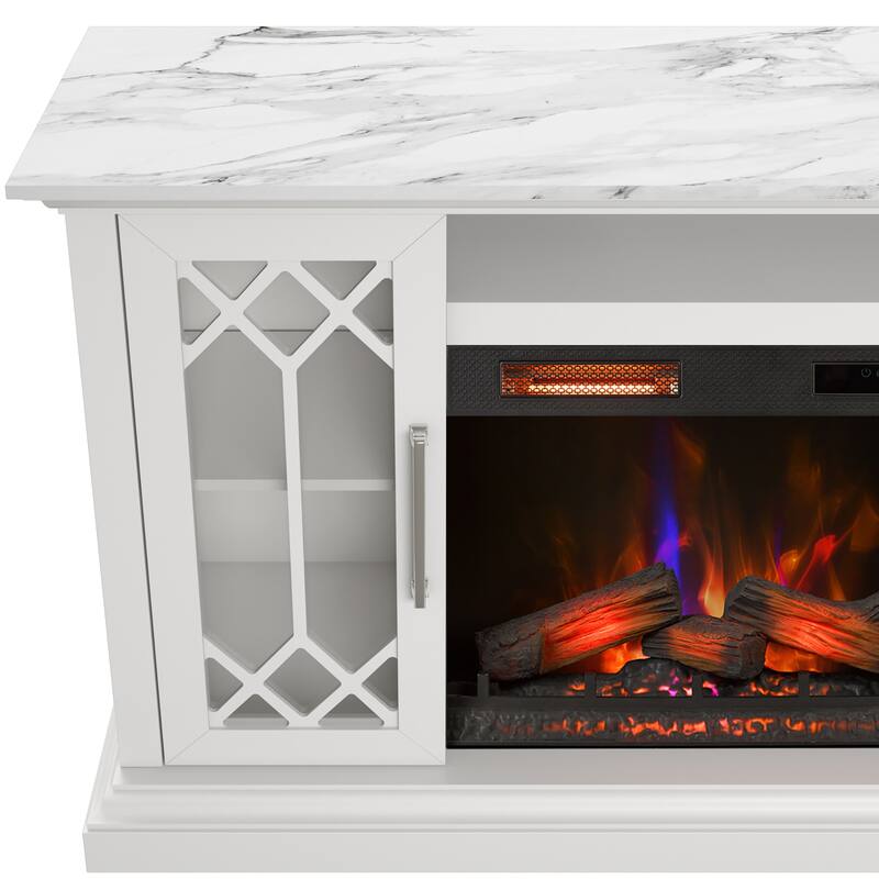 duraflame® Electric Fireplace Media Console for 65 Inch TVs with Glass Doors, Bright White