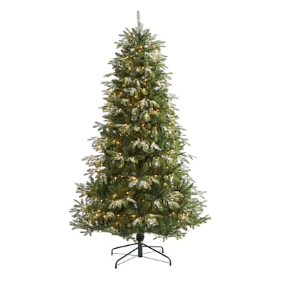 7ft. Snowed Grand Artificial Christmas Tree with 500 Clear Lights & 1050 Branches - Winter Wonderland Holiday X-Mas Tree
