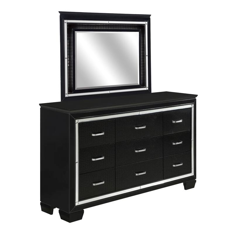 Alen 4 Pc Queen Size Bedroom Set, Button Tufting, Mirror Trim, Black