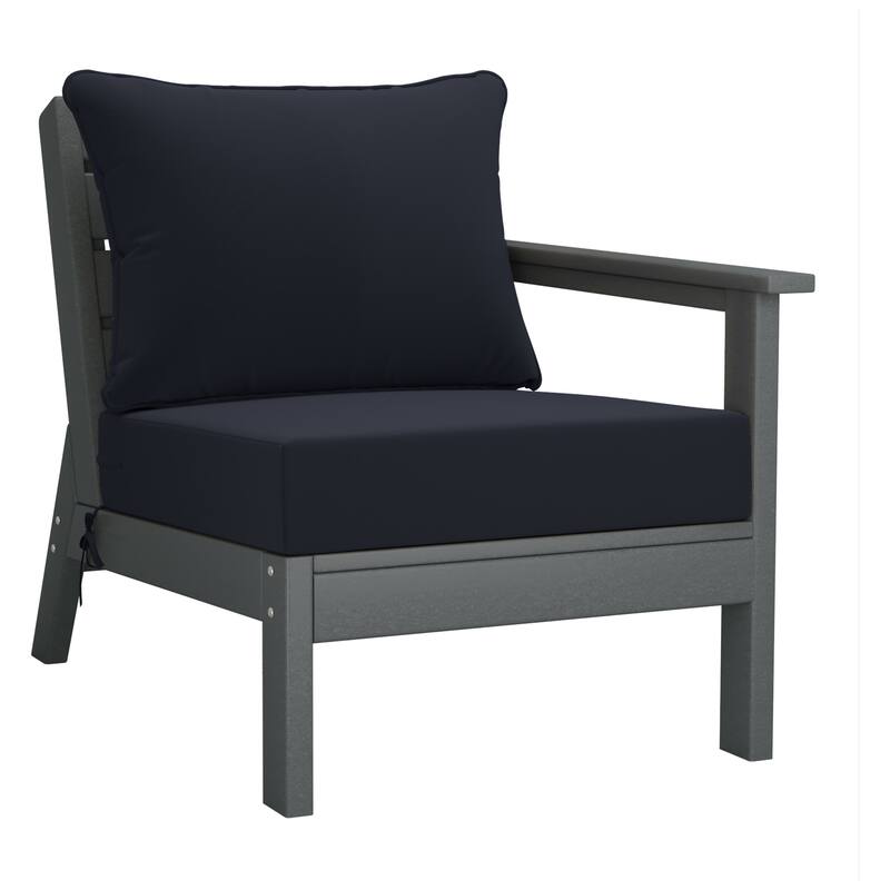 Birchwood All Weather HDPE Outdoor Patio Deep Seating Gray Right Arm Facing Chair With Cushions (1-Piece)