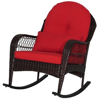 Gymax Wicker Rocking Chair w/ Red Seat Back Cushions & Lumbar Pillow ...