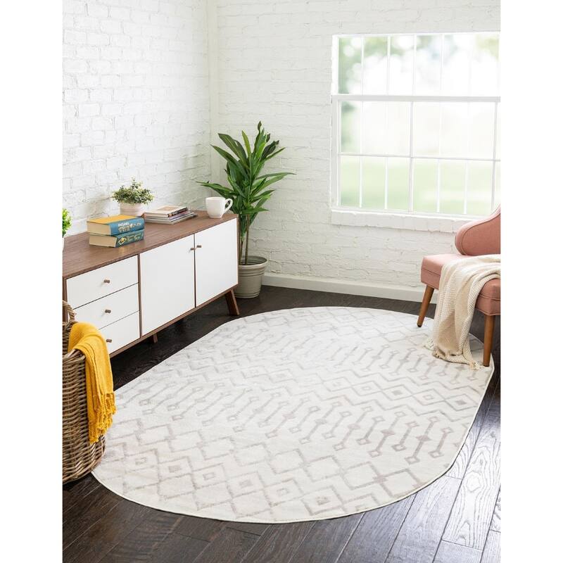 Contemporary Pico Collection Area Rug - 5'3"x8' Oval - Pearl-Gray