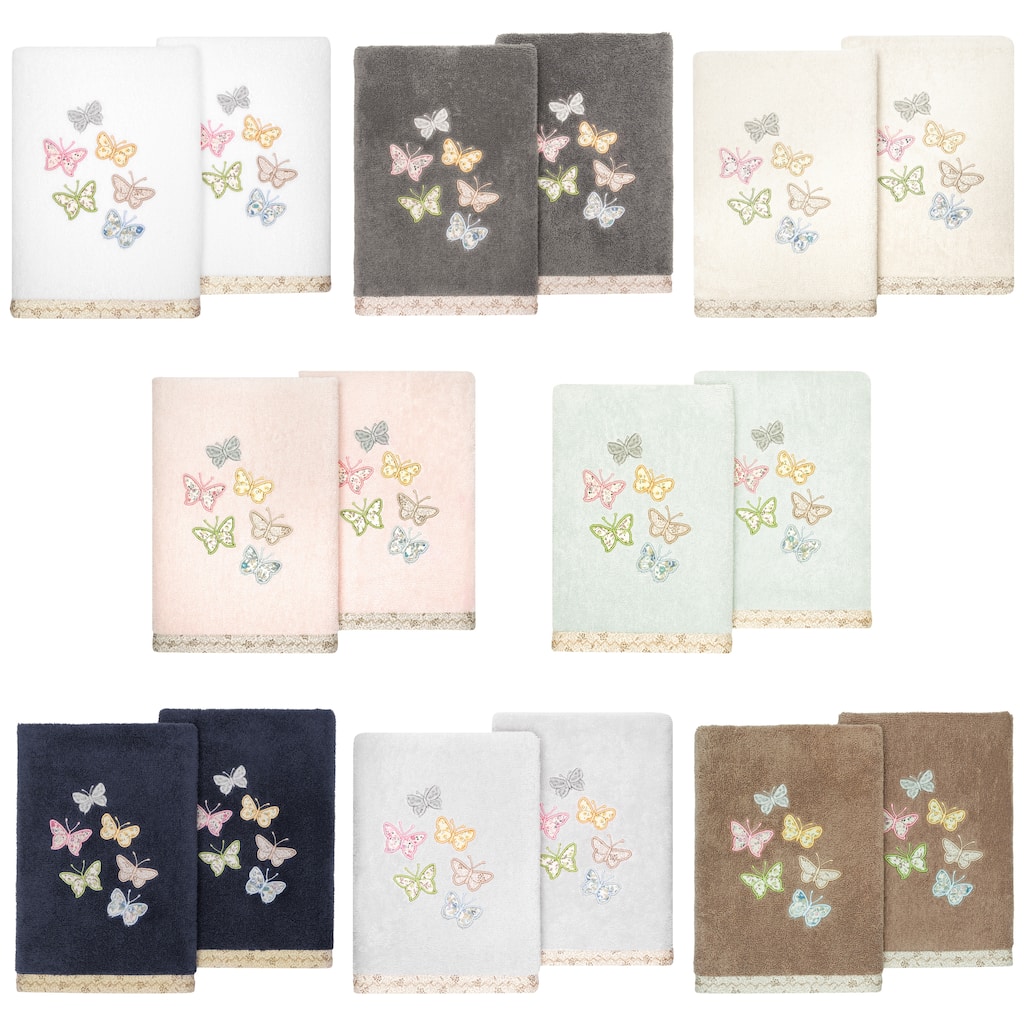 Authentic Hotel and Spa 100% Turkish Cotton Mariposa 2PC Embellished Hand Towel Set