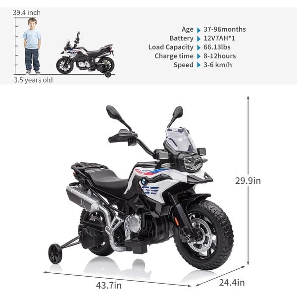 dimension image slide 0 of 3, 12V 7AH Kids Motorcycle, Ride on Motorcycle for Toddlers Licensed BMW