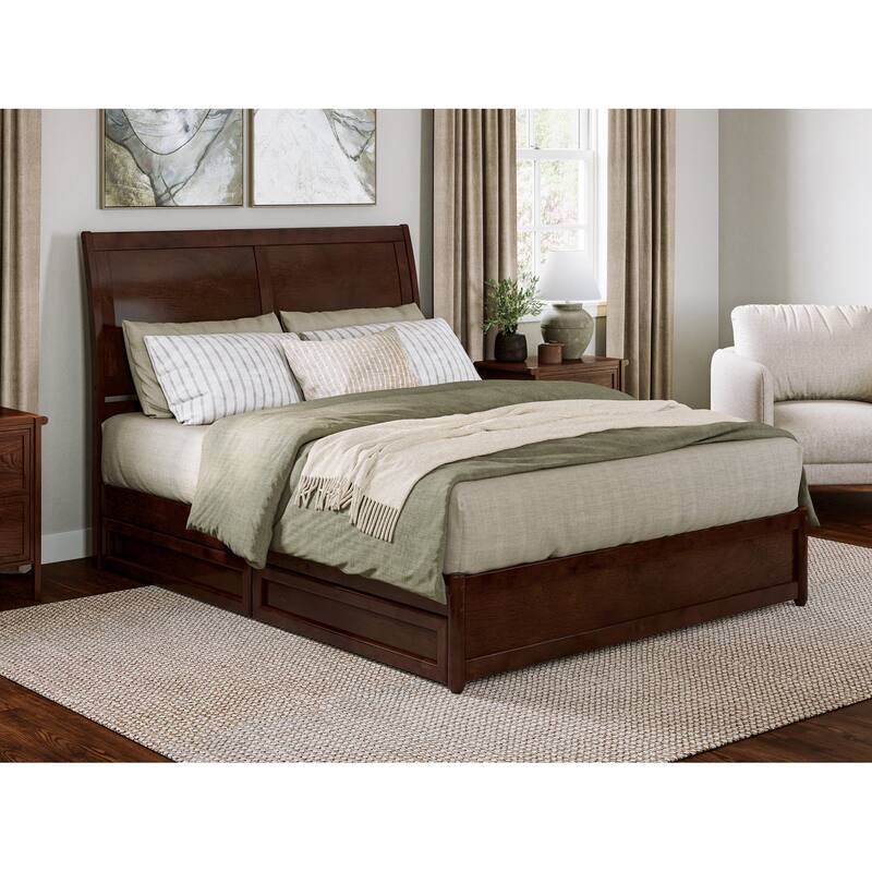 Andorra Platform Bed with Panel Footboard and Storage Drawers - Walnut - Queen