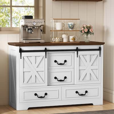 Moasis 47.2" Farmhouse Sideboard Buffet Cabinet with Sliding Barn Doors & 4 Drawers