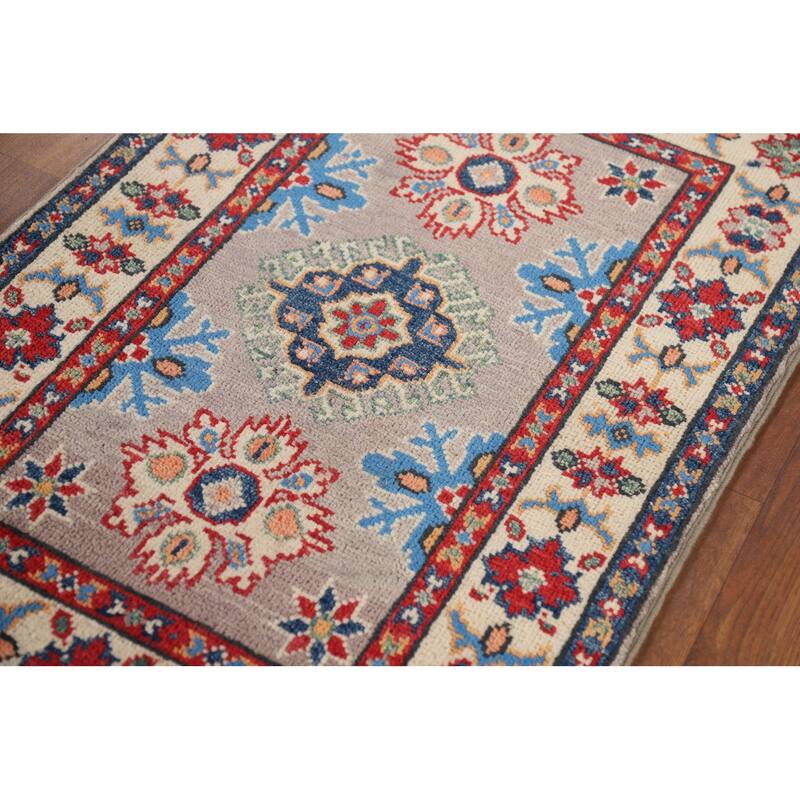 Gray Kazak Oriental Foyer Rug Hand-Knotted Wool Carpet - 2'1" x 3'1"