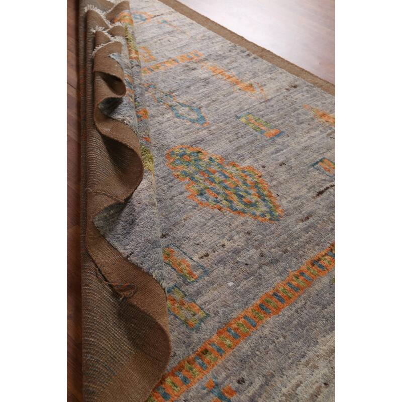 Hand Knotted Oriental 100% Wool Carpet Modern Tribal Greys & Charcoal Moroccan Area Rug - 9' 10'' X 6' 2''