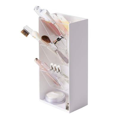 Yamazaki Home Makeup Organizer - Two Styles, ABS Plastic, Angled, Holds 1.98 lbs, Adjustable - L 3 x W 4.7 x H 9.8 inches
