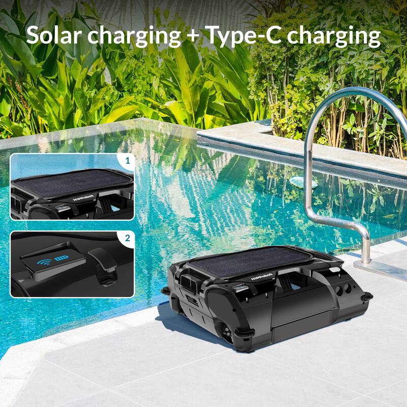 Solar Pool Cleaner w/ Remote - Auto Navigation, 24/7 Cleaning, Wall-Climbing, UV-Resistant