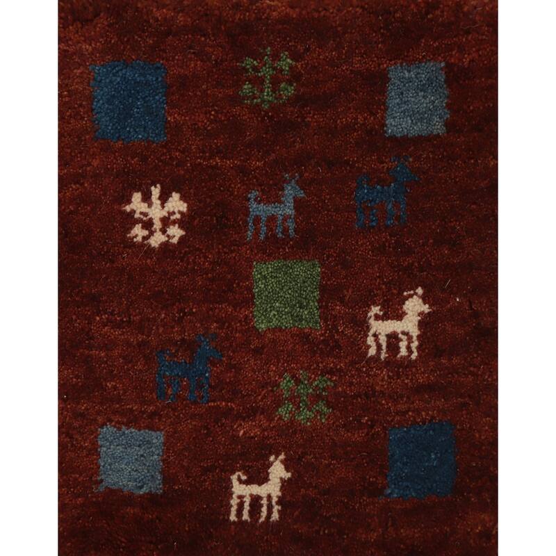 Hand Knotted Oriental 100% Wool Carpet Tribal Animal Pictorial Oranges & Rust Gabbeh Area Rug - 1' 4'' X 1' 4''
