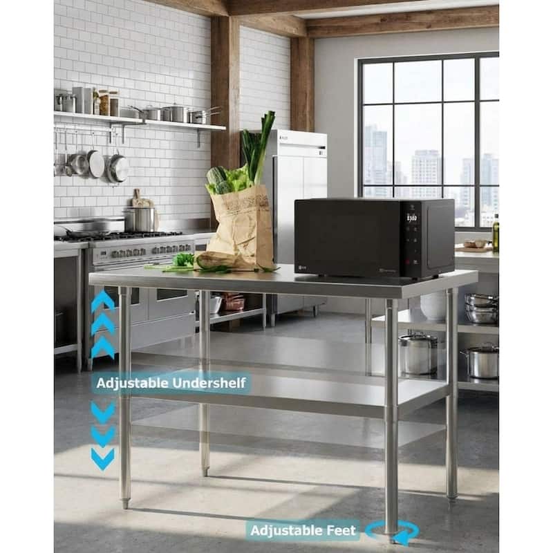 Heavy Duty Stainless Steel Work Table, with Adjustable Undershelf