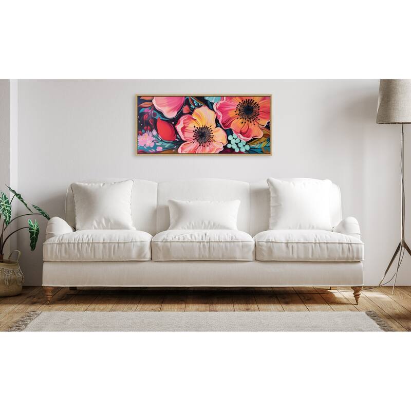 Kate and Laurel Sylvie Preppy Boho Aesthetic Colorful Floral Group Framed Canvas by The Creative Bunch Studio