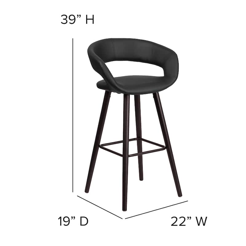 29'' High Contemporary Vinyl Rounded Back Barstool with Wood Frame - 22"W x 19"D x 39"H