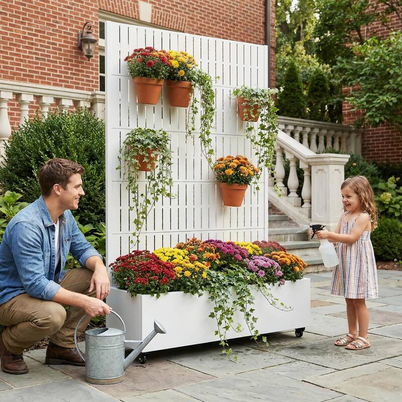 Raised Garden Bed Planter with Trellis Movable Planter Box with Lockable Wheels