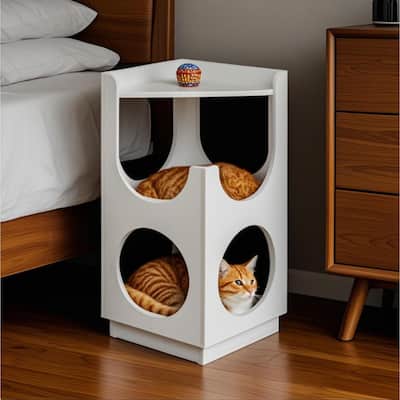 Roomfitters Hollow Double-Layer Cat Station, Multifunctional Pet Furniture for Living & Bed Rooms, Creamy White
