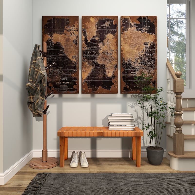 Brown Wood Woven Bench