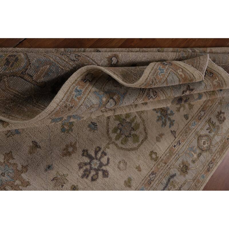 Vegetable Dye Oushak Turkish Area Rug Handmade Beige Wool Carpet - 6'3"x 8'11"