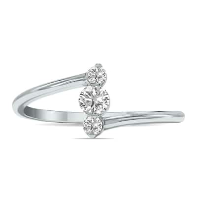 Marquee 1/4 CTW Vertical Three Stone Lab Grown Diamond Ring in 10K White Gold (F-G Color, VS1- VS2 Clarity)