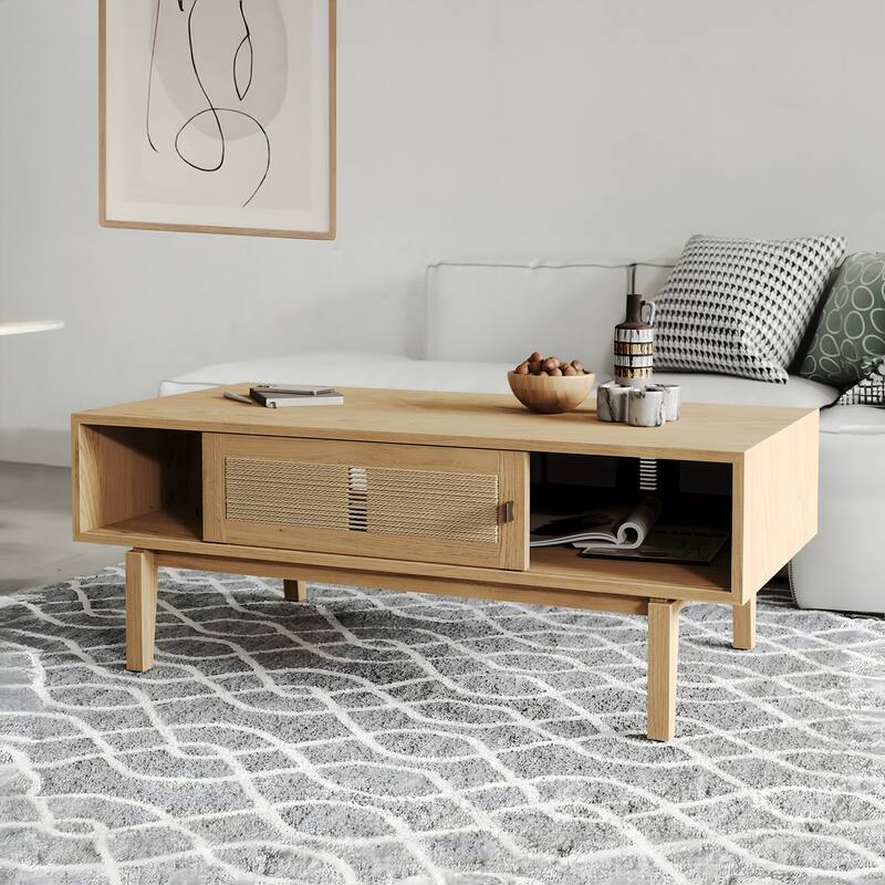 Studio London Lucas Storage Oak Wood Coffee Table for Living Room