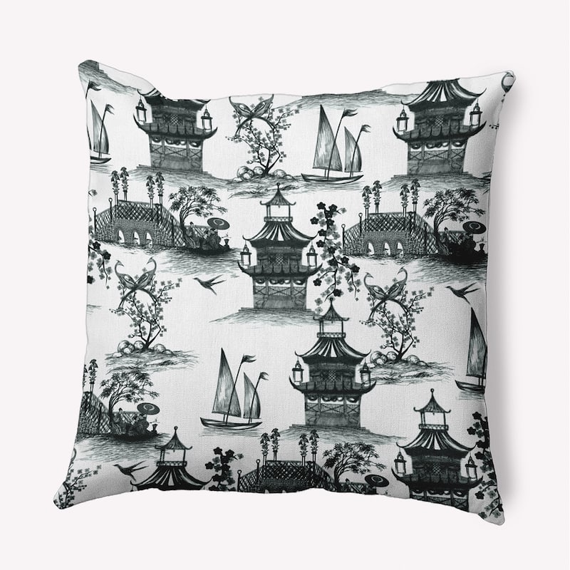 China Old Indoor/Outdoor Throw Pillow - Black - 16" x 16"
