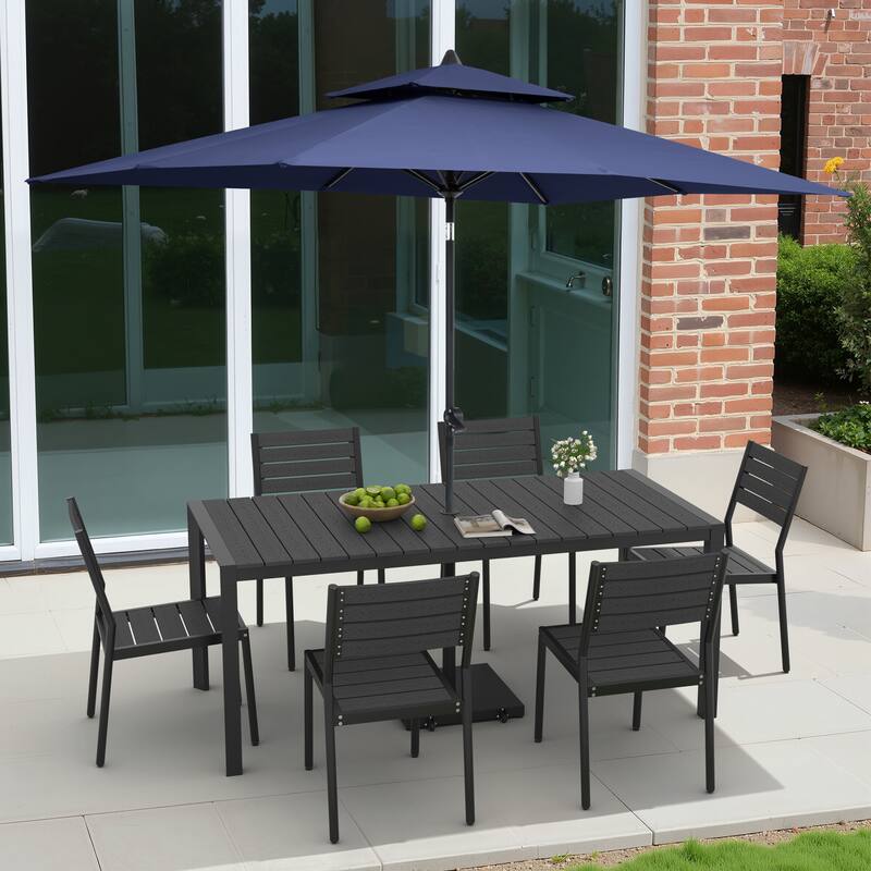 9/11-Piece Outdoor Dining Set Aluminum Table and Stackable Chairs w/10 ft Umbrella and Base