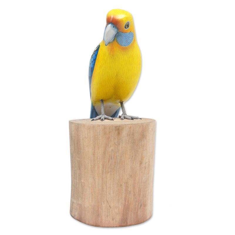 Novica Handmade Yellow Rosella Wood Sculpture