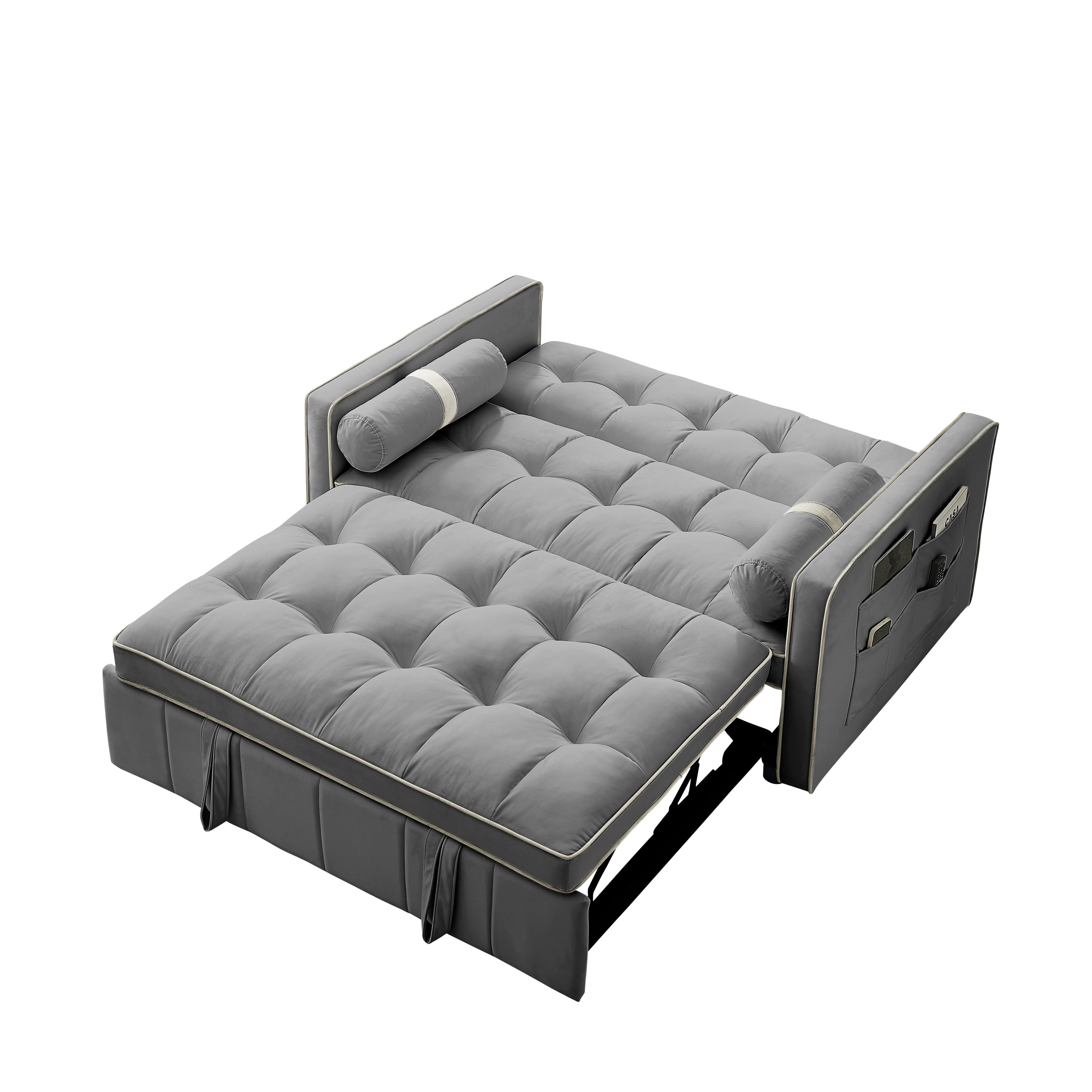55.5 Pull Out Sofa Bed, 2 Seater Loveseats Sofa Couch with side pockets,  Adjsutable Backrest and Lumbar Pillows - On Sale - Bed Bath & Beyond -  38373430