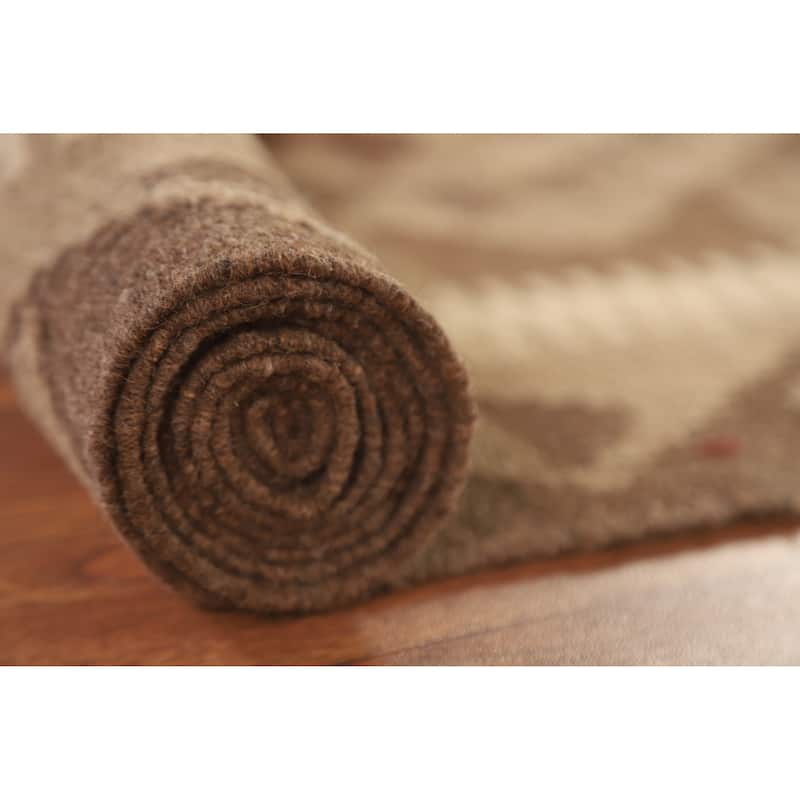 Reversible Kilim Oriental Area Rug Hand-woven Tribal Brown Wool Carpet - 5'3" x 8'3"