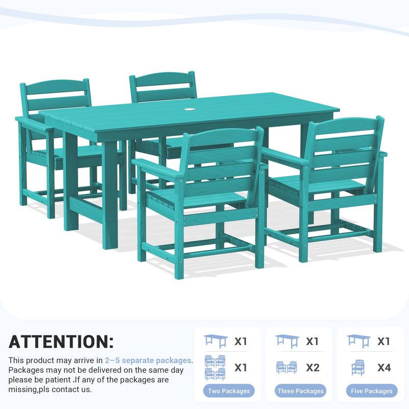 5-Piece HDPE Outdoor Dining Table Sets with Umbrella Hole - 1-Table 4-Chairs