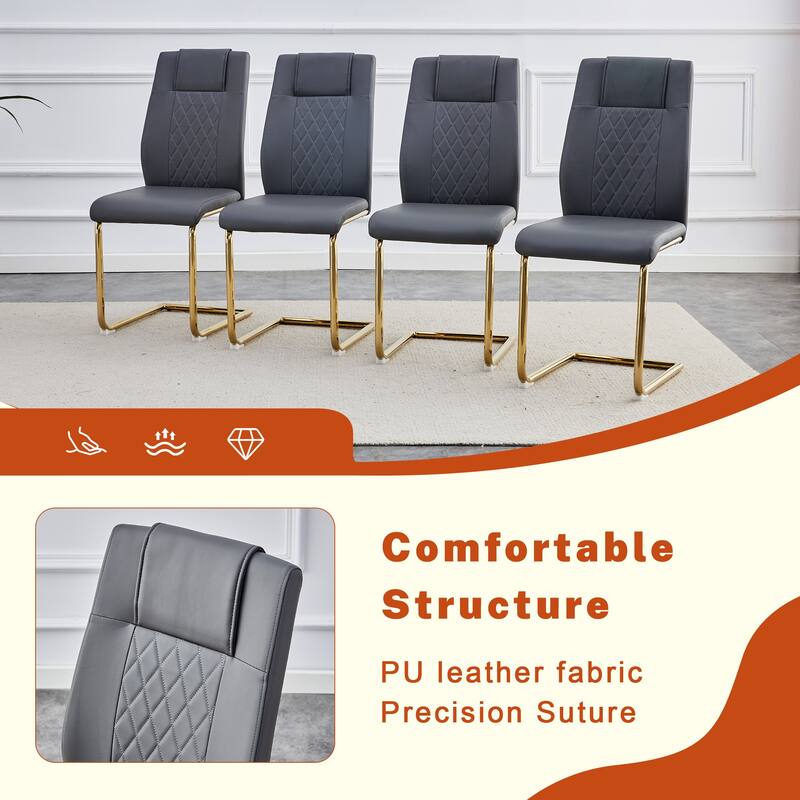 9-Piece Glass Marble-Texture Dining Set, Kitchen Table Set with PU Chairs and Gold Metal Legs for Dining Room