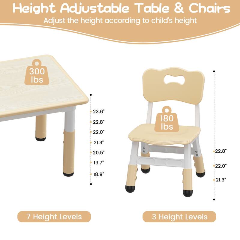 Table and 4 Chairs Set for Ages 2-10 Height Adjustable