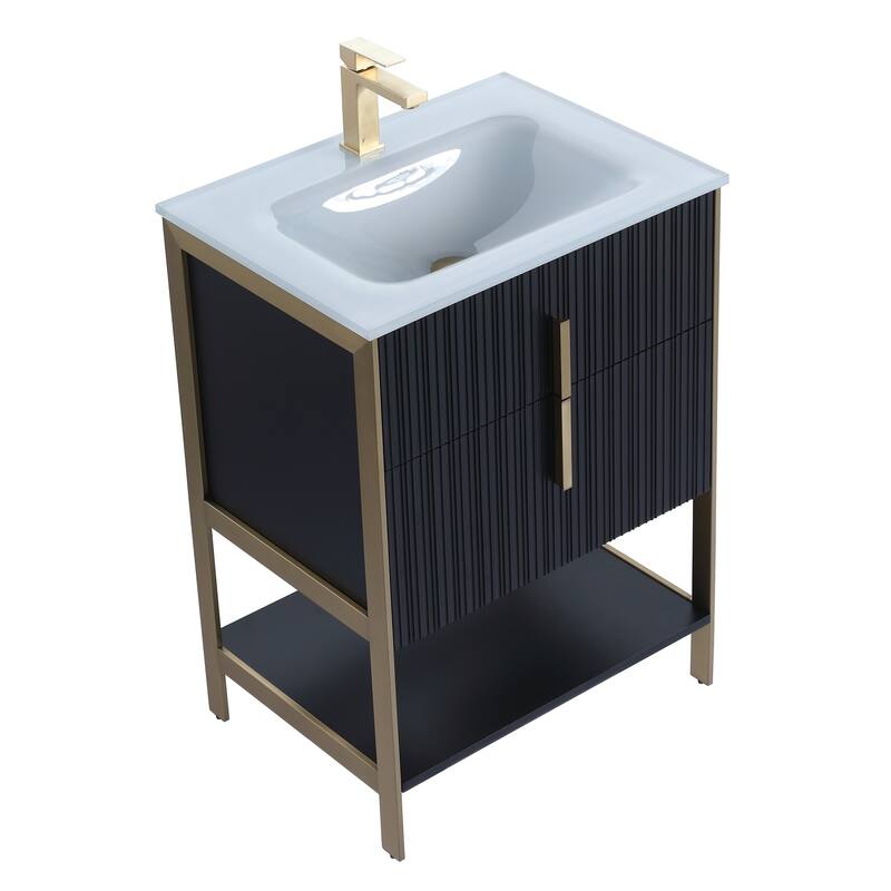 Fine Fixtures Serenity Modern Bathroom Vanity with White Glass Top
