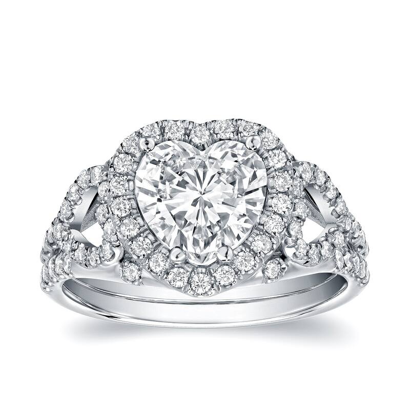 Auriya 18k Gold 1 7/8cttw Heart Shape Halo Diamond Engagement Ring Certified (D-E, VS1-VS2)