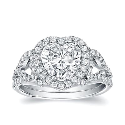 Auriya 18k Gold 1 7/8cttw Heart Shape Halo Diamond Engagement Ring Certified (D-E, VS1-VS2)