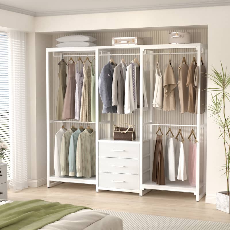 65.6'' Heavy-duty Garment Rack, Freestanding Closet Organizer with Fabric Drawers and 5 hanging Rods