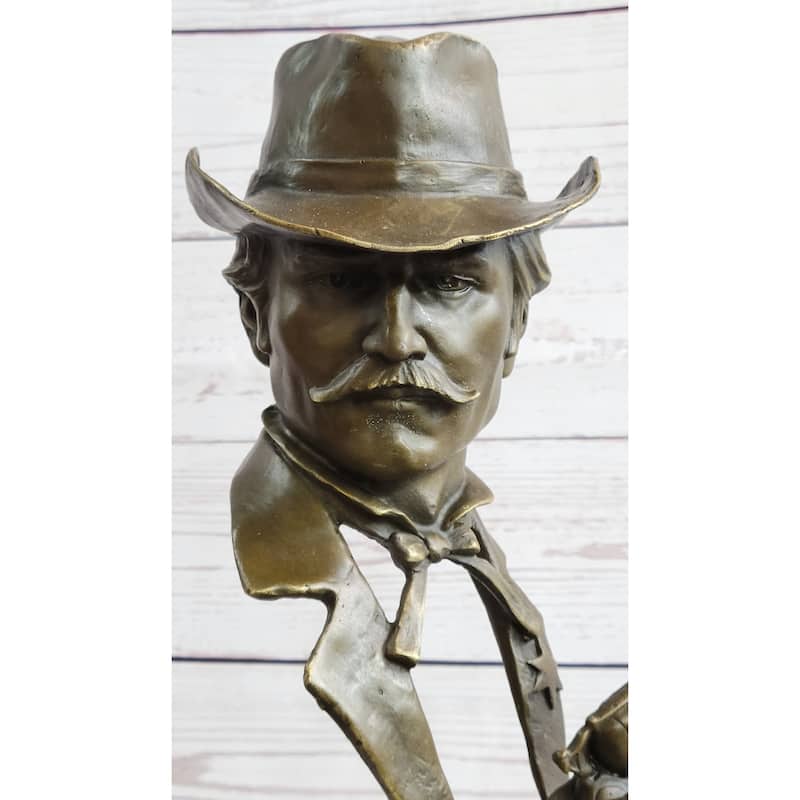 Wyatt Earp Wild West Ok Corral Bronze Bust Sculpture Statue Western Art Decor