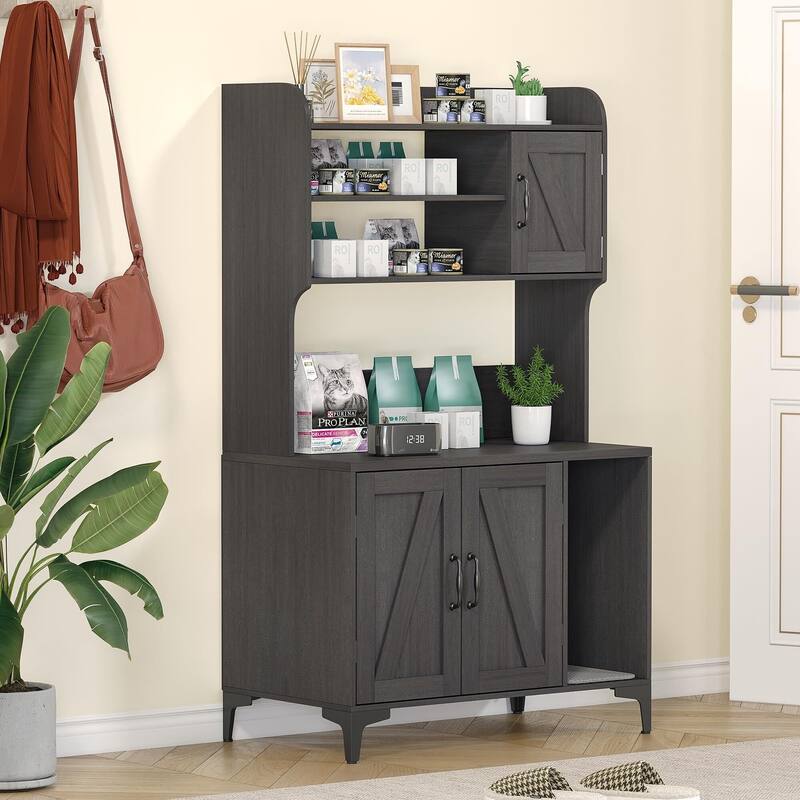 Cat Litter Box Enclosure With Shelves,Hidden Litter Box Furniture - Walnut_With cat litter mat
