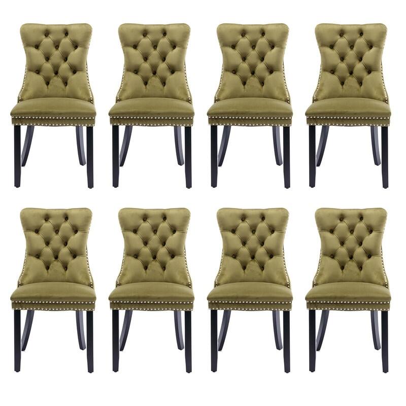 Tufted Naliheads Solid Wood Upholstered Dining Chairs (Set of 8) - Olive BlackLegs