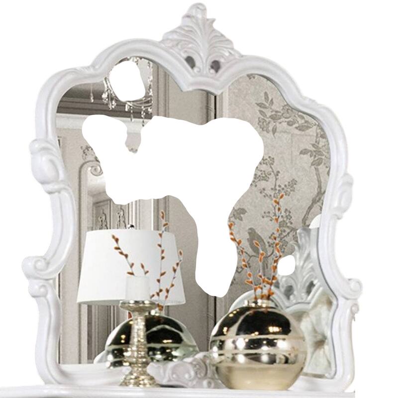 Valena Dresser Mirror, Beveled Glass, White Solid Wood Frame, 45 Inch