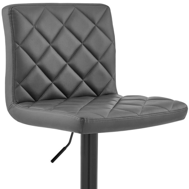 24" Adjustable Swivel Bar Stool with Low Backrest and Grey Faux Leather Seat and Black Metal Base - 46”H x 21”W x 20”D
