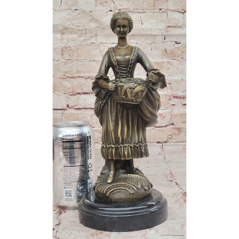Bronze Country Maiden Statue – Charming Woman With Basket Sculpture For Rustic Decor
